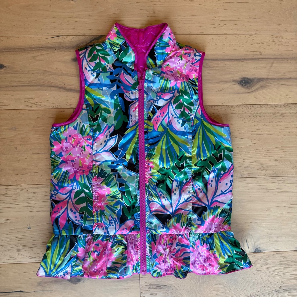 Lilly Pulitzer Melanie Reversible Puffer Vest Pink Floral Quilted Girl's Size L